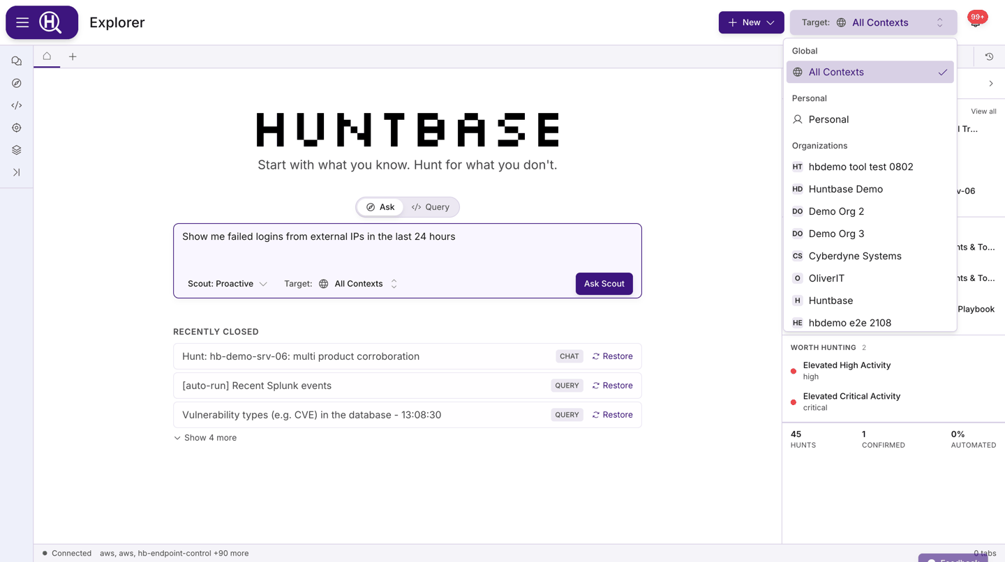 Scope selector open in the page header showing Personal and an organization