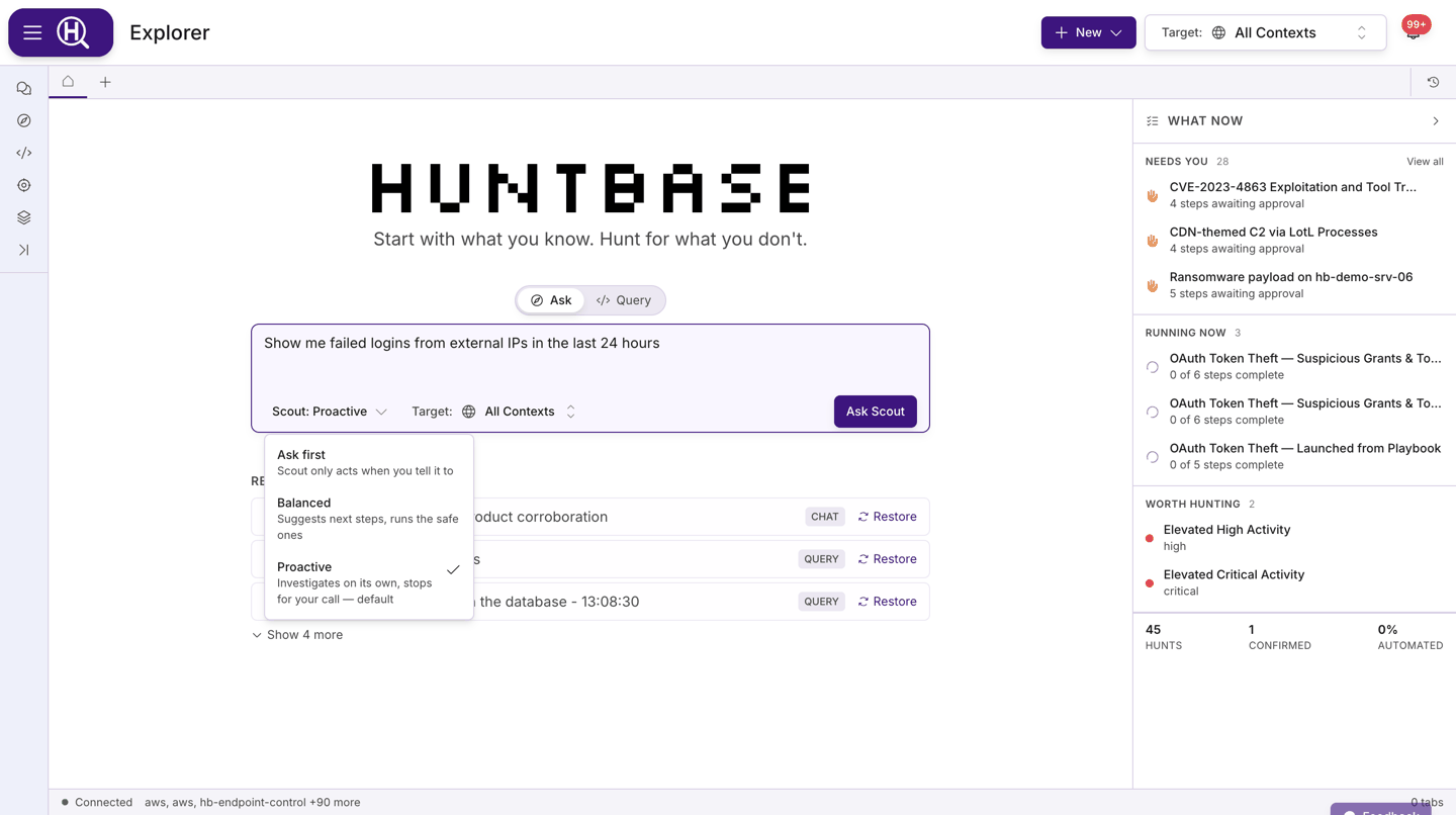 Initiative selector open, showing Ask first / Balanced / Proactive with their one-line descriptions